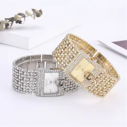Elegant quartz horloge - brede kristallen armbandHorloges