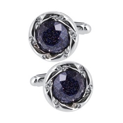 Ronde zilveren manchetknopen - blauwe sterrenhemel steen/kristallenManchetknopen