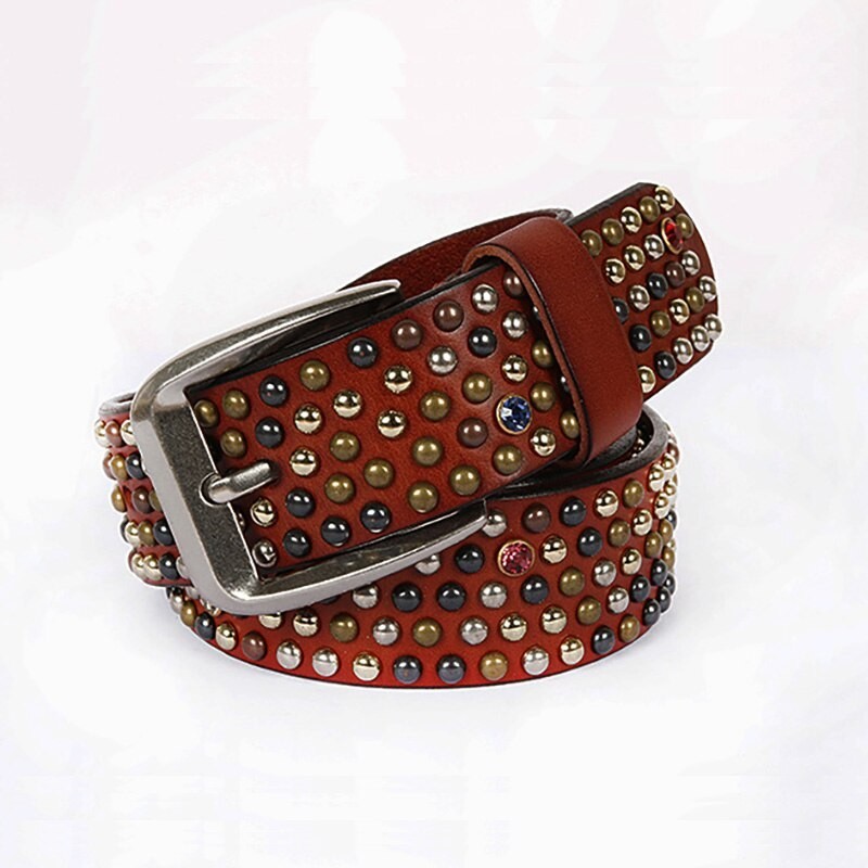 Leather belt - round rivets / crystalsBelts