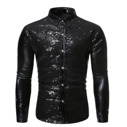 Glanzend metallic overhemd met lange mouwen - met paillettenversieringenT-Shirts