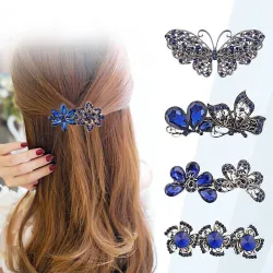 Elegante blauwe kristallen haarspeld - bloemen / vlinders / strikHaarspelden