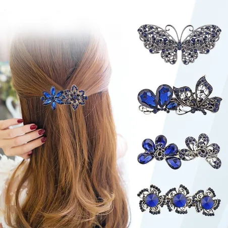 Elegante blauwe kristallen haarspeld - bloemen / vlinders / strikHaarspelden
