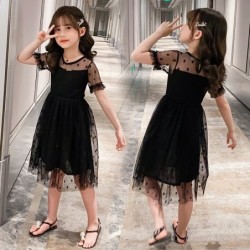 Elegante zwarte chiffon jurk met stippenClothing