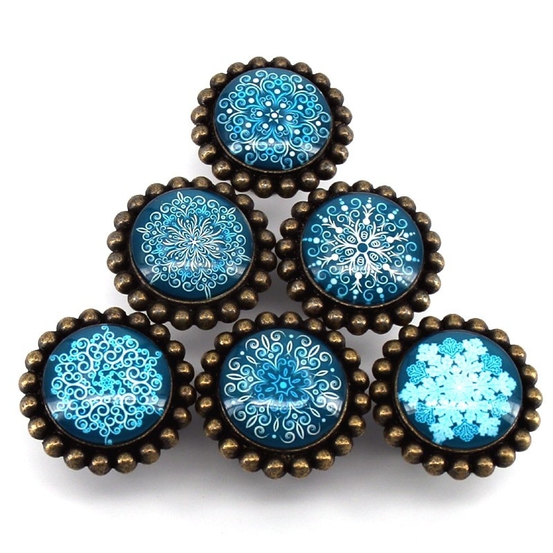 Ronde meubelgrepen - knoppen - sneeuwvlokken wit/blauw kristal - 6 stuksMeubels