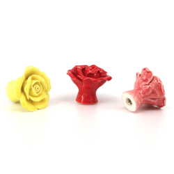Keramische meubelgrepen - knoppen in de vorm van een roos - 10 stuksMeubels
