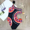 Zwart badpak uit één stuk - kleurrijk patroon - één schouder / uitgesneden kantBadkleding