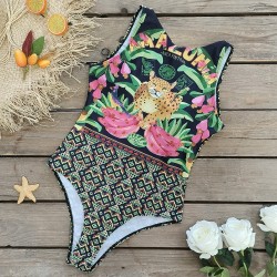 One piece swimsuit - colorful pattern - with push upBeachwear