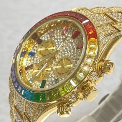 MISSFOX - luxe Quartz horloge - regenboogdiamanten - waterdichtHorloges