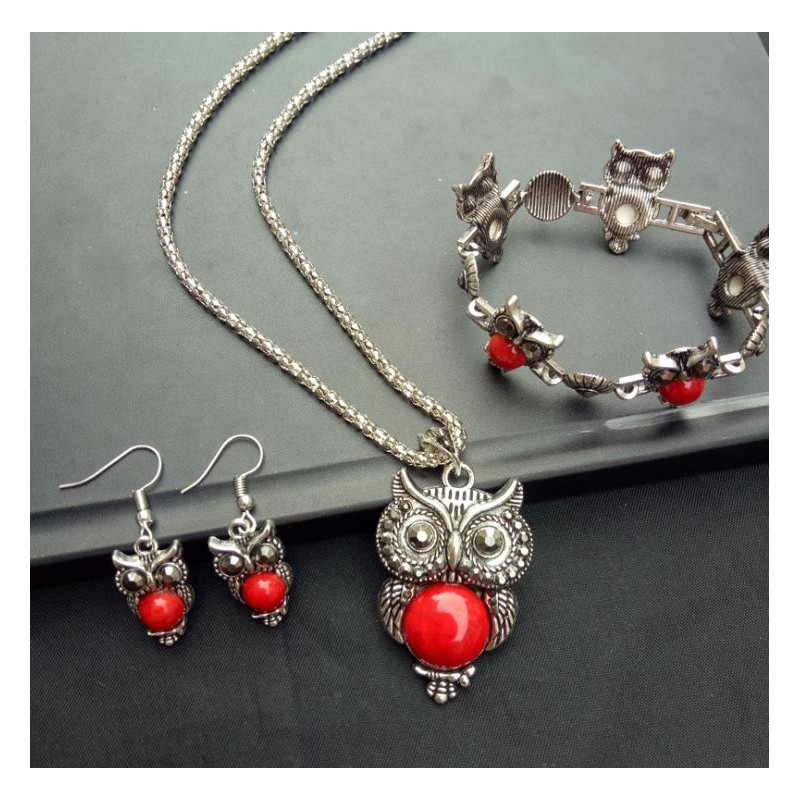 Zilveren sieraden set - met uiltjes - collier / oorbellen / armbandSieradensets