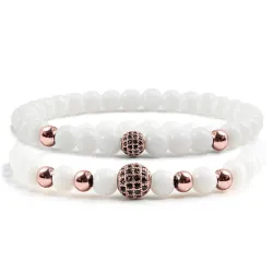 Witte stenen kralen armband - decoratieve kristallen bollen - 2 stuksArmbanden