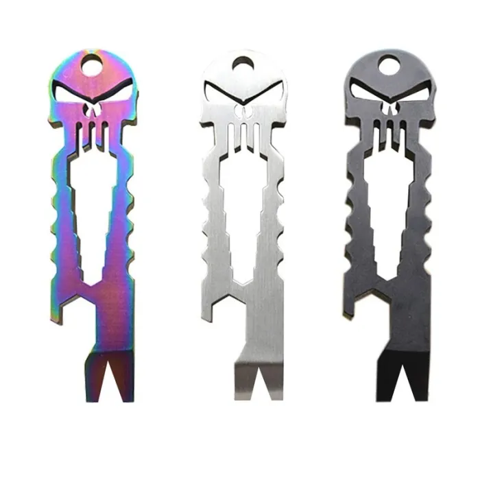 RVS multitool - flesopener - koevoet - moersleutel - met sleutelhanger - schedelvormMultitool & Zakmes