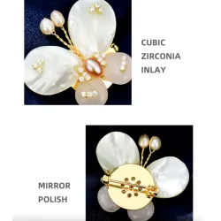 Parelmoer schelp vlinder - met kristallen / parelsBroches