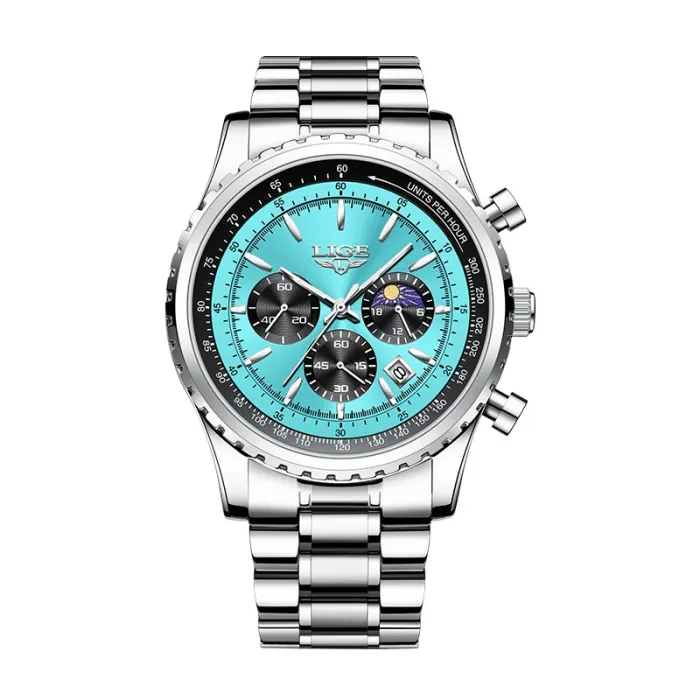 LUIK - luxe quartz horloge - lichtgevend - edelstaal - waterdicht - turkooisHorloges