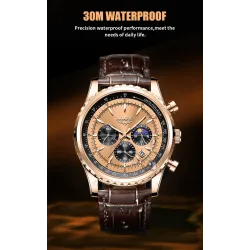 LUIK - luxe edelstalen quartz horloge - lichtgevend - lederen band - waterdicht - roségoudHorloges
