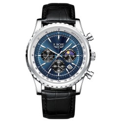 LUIK - luxe edelstalen quartz horloge - lichtgevend - lederen band - waterdicht - blauwHorloges