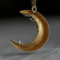 Moon shaped pendant with crushed minerals - gold necklaceNecklaces