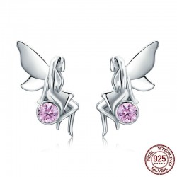 Bloemenfee / roze kristal - zilveren oorbellenOorbellen