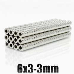 N35 - neodymium magneet - sterke ronde schijf - 6mm * 3mm - met 3mm gatN35