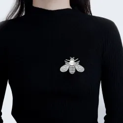 Zilveren broche in de vorm van een bij - met een parelBroches