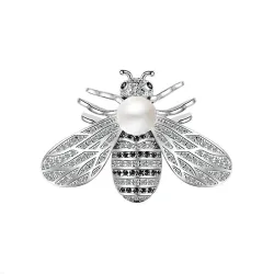 Bee shaped silver brooch - with a pearlBrooches