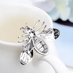 Zilveren broche in de vorm van een bij - met een parelBroches