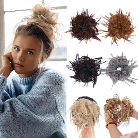 Nep knotje - elastische scrunchie met synthetisch haar - pruikPruiken