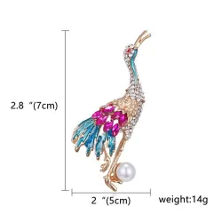 Kristallen kraanvogel met parel - brocheBroches