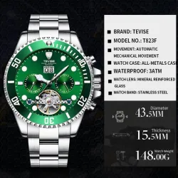 TEVISE - elegant automatisch horloge - edelstaal - waterdicht - zilver/blauwHorloges