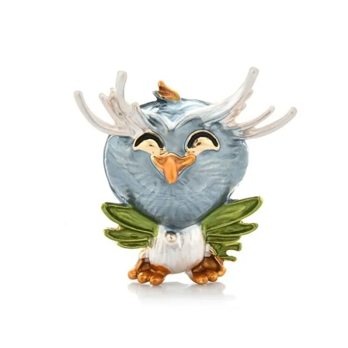 Lachende kleine uil - kristallen brocheBroches