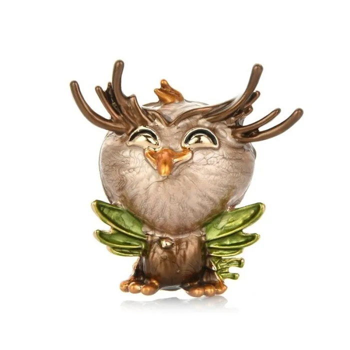 Lachende kleine uil - kristallen brocheBroches