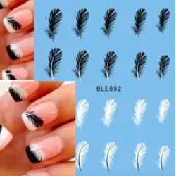 Zwart/witte veren - nagelstickers - nail art - 20 stuksNagelstickers