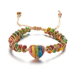 Dubbellaagse armband - natuursteen kralen / hartje - verstelbaarArmbanden