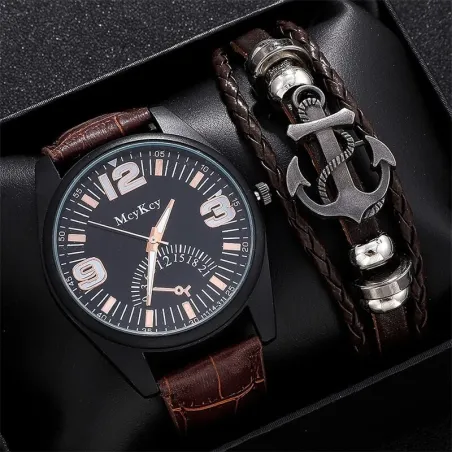 Fashionable Quartz watch - with leather bracelet - setWatches