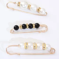 Elegante broche - veiligheidsspeld - met zwart/witte parels - 3 stuksBroches