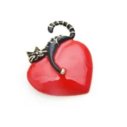 Rood hart met luie kat - emaille brocheBroches