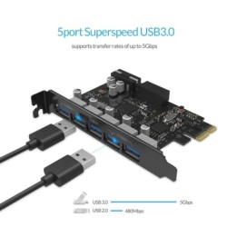 ORICO - USB 3.0 - PCI-E uitbreidingskaart - 5-poorts HUB - adapterHubs