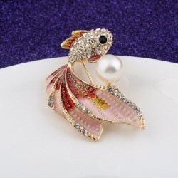 Kristallen goudvis met parel - elegante brocheBroches