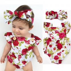 Jumpsuit en hoofdband voor babymeisjes met bloemenprint - katoenen set - 2 stuksKleding