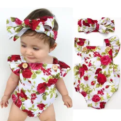Jumpsuit en hoofdband voor babymeisjes met bloemenprint - katoenen set - 2 stuksKleding