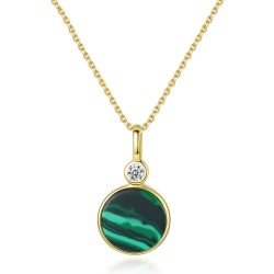 Gold plated necklace - with round green malachite pendant - 925 sterling silverNecklaces
