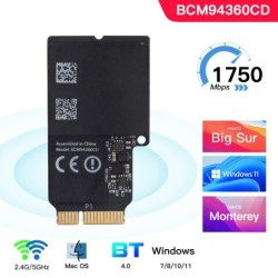 1750Mbps - dual band WiFi Bluetooth card - 2.4GHz/5GHz - Broadcom BCM94360CD - wireless moduleNetwerk