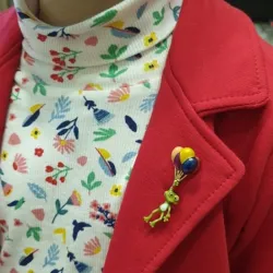 Groene kikker met kleurrijke ballonnen - brocheBroches