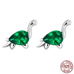 925 Sterling zilveren dinosaurus met groene zirkoon - oorknopjesOorbellen