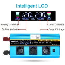 DC 12V naar AC 220V 230V - 12000W - sinusomvormer voor zonne-energie - LCD-spanningsdisplay - draadloze afstandsbedieningOmvo...