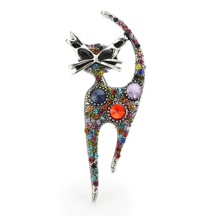 Veelkleurige kristallen kat - vintage brocheBroches