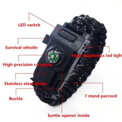 Multifunctionele overlevingsarmband met plastic gesp en LED-lichtSurvival gereedschap