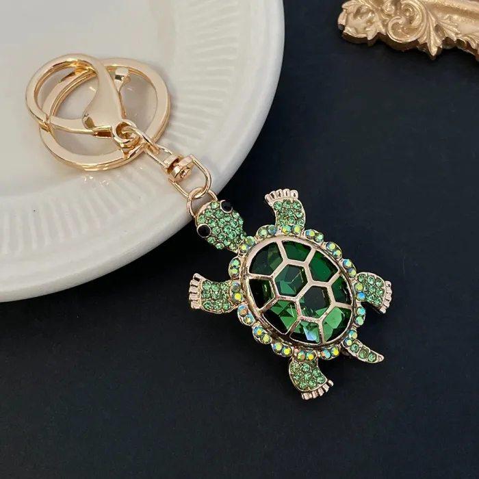 Kristallen schildpad sleutelhanger - roze - wit - turquoise - groenSleutelhangers