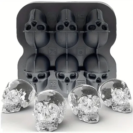Skull Ice Ball Mold Silicone 3D Flexible Ice Cube Trays BPA Free Ice Trays For Freezer Horror Skull Head Cocktail Ice Ball Ma...