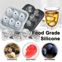 Skull Ice Ball Mold Silicone 3D Flexible Ice Cube Trays BPA Free Ice Trays For Freezer Horror Skull Head Cocktail Ice Ball Ma...