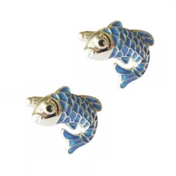 Elegant blue and silver fish cufflinks - 2 piecesCufflinks